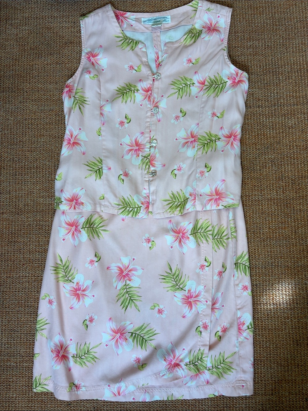 Pineapple Moon Silk Light Pink Floral Wrap Sarong Skirt Set